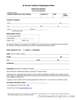 Art Institute Of Washington Transcript Request Form