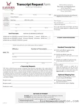 Eastern Washington University Transcript Form