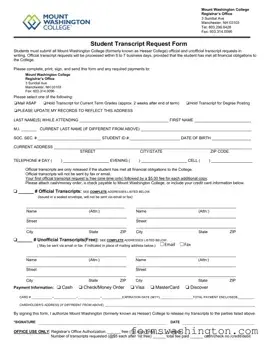 Mount Washington College Transcript Form
