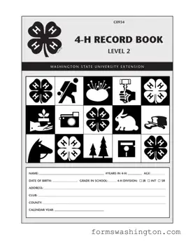 Washington 4 H Record Book Form