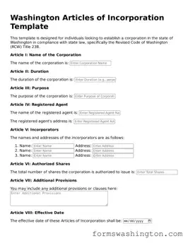 Blank Articles of Incorporation Template for Washington State