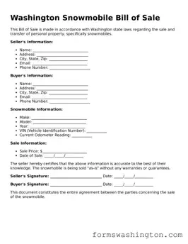Blank Snowmobile Bill of Sale Template for Washington State