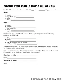 Blank Mobile Home Bill of Sale Template for Washington State