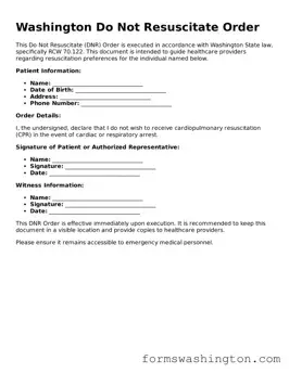 Blank Do Not Resuscitate Order Template for Washington State