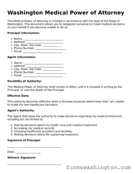 Blank Medical Power of Attorney Template for Washington State