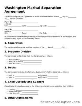 Blank Marital Separation Agreement Template for Washington State