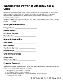 Blank Power of Attorney for a Child Template for Washington State