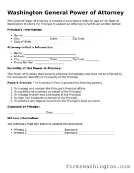 Blank General Power of Attorney Template for Washington State