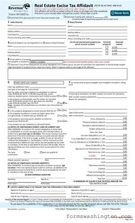 Washington Real Estate Excise Tax Affidavit Form