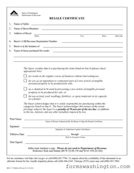 Washington Resale Certificate Form