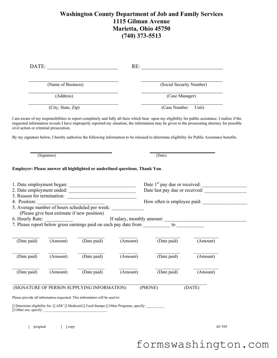 Washington Af 595 Form