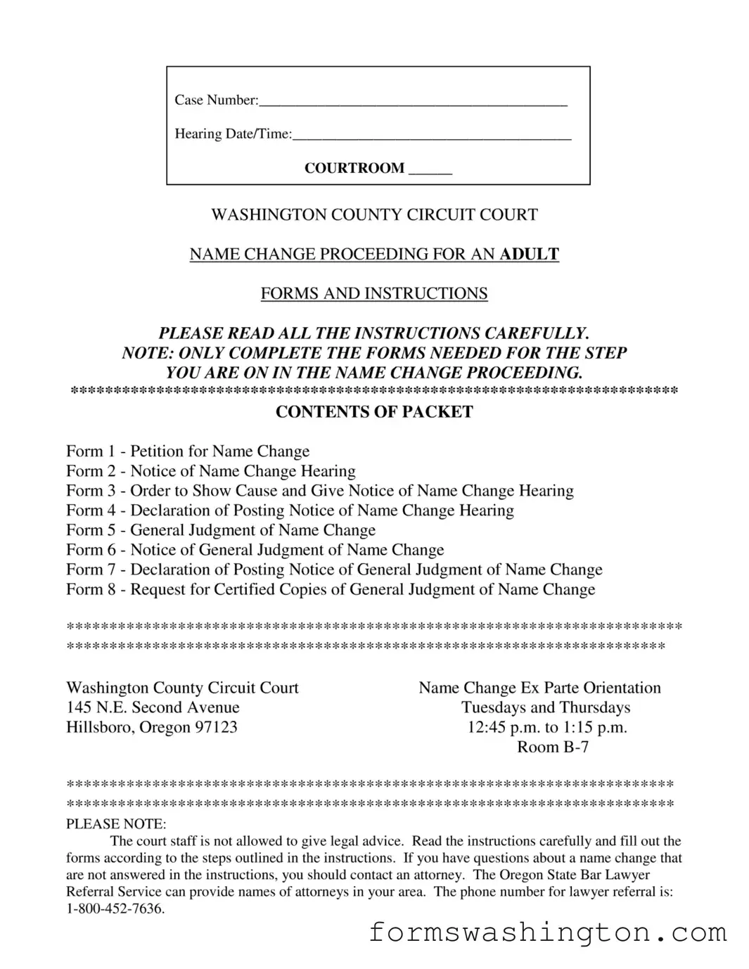 Washington County Name Change Form
