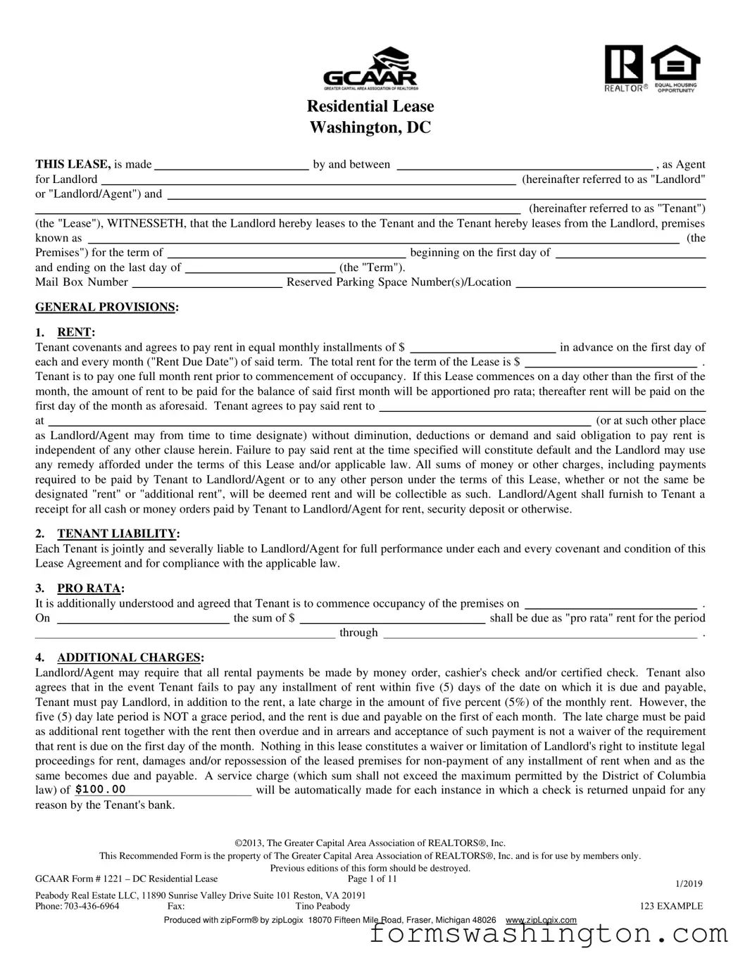 Washington Dc Residential Lease Agreement Form