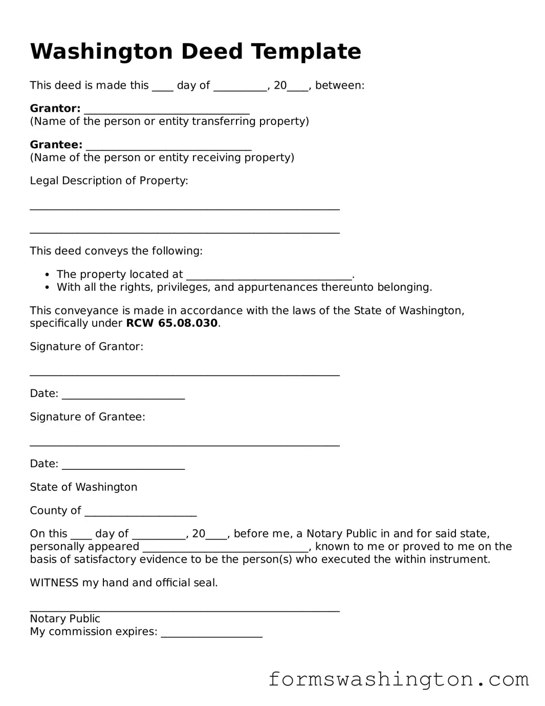 Blank Deed Template for Washington State