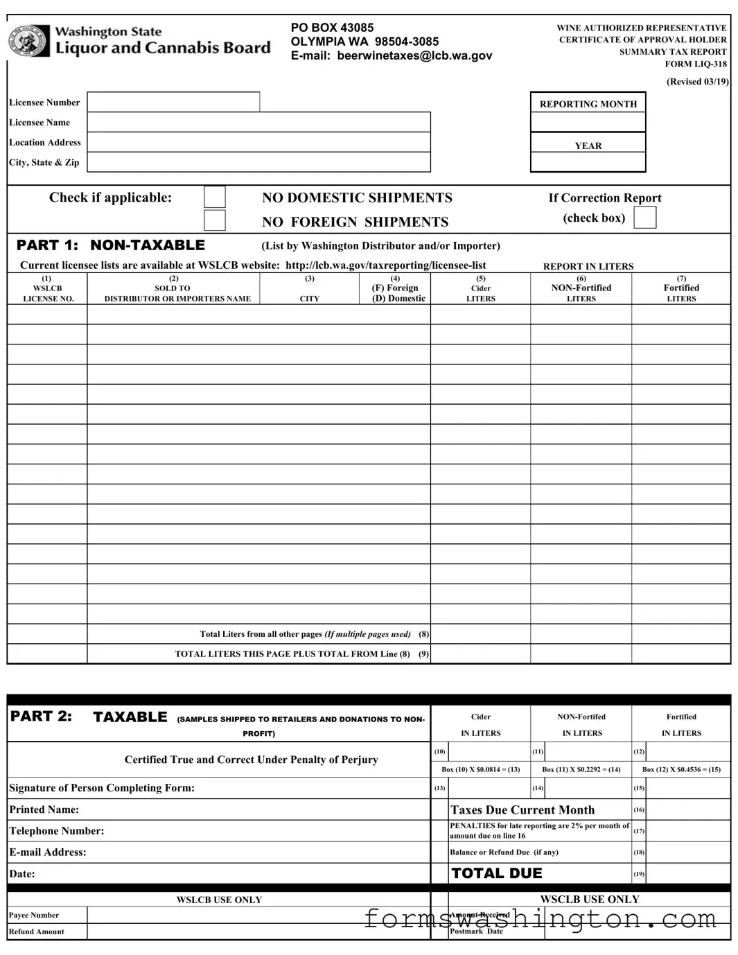 Washington Liq 318 Form