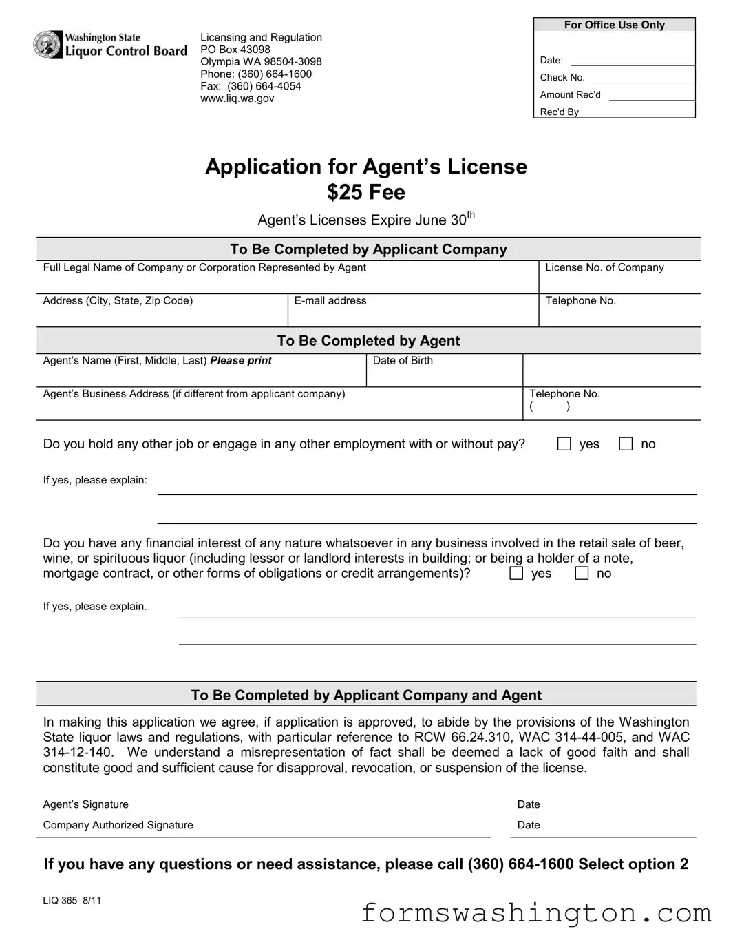 Washington Liq 365 Form
